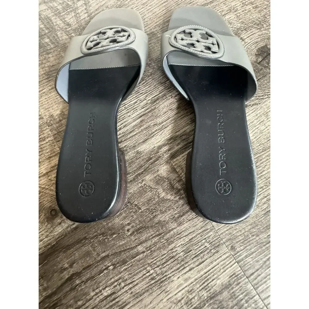 Tory Burch Womens Bombe Miller Slide Sandal Calf Leather Grey Size 7M - Picture 6 of 13